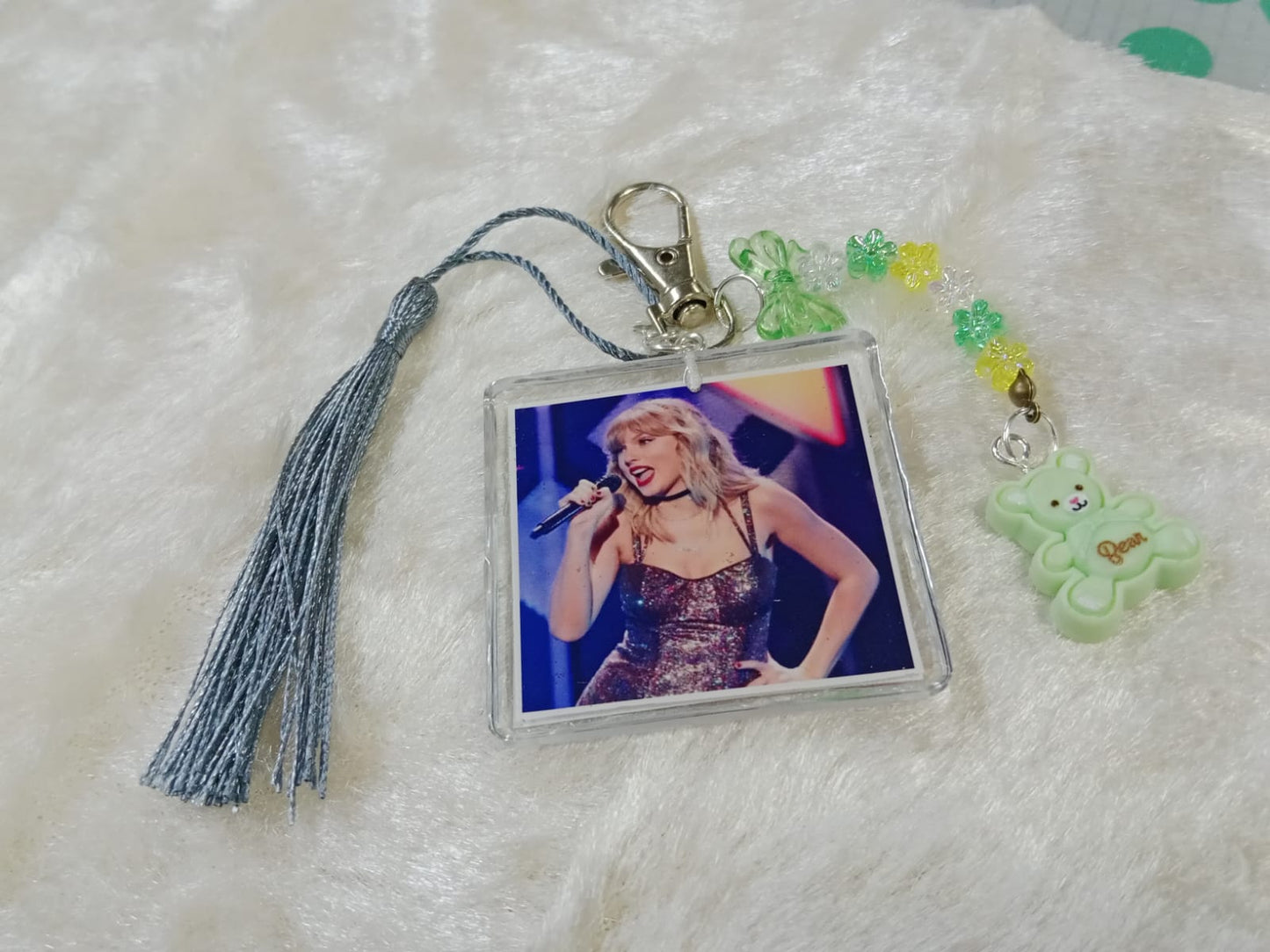 Personalized Double Side Photo Keychain with Beads